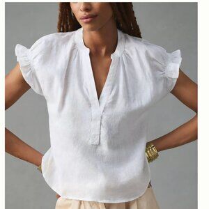The Tatum Linen Flutter-Sleeve Blouse by Pilcro size small, NWT